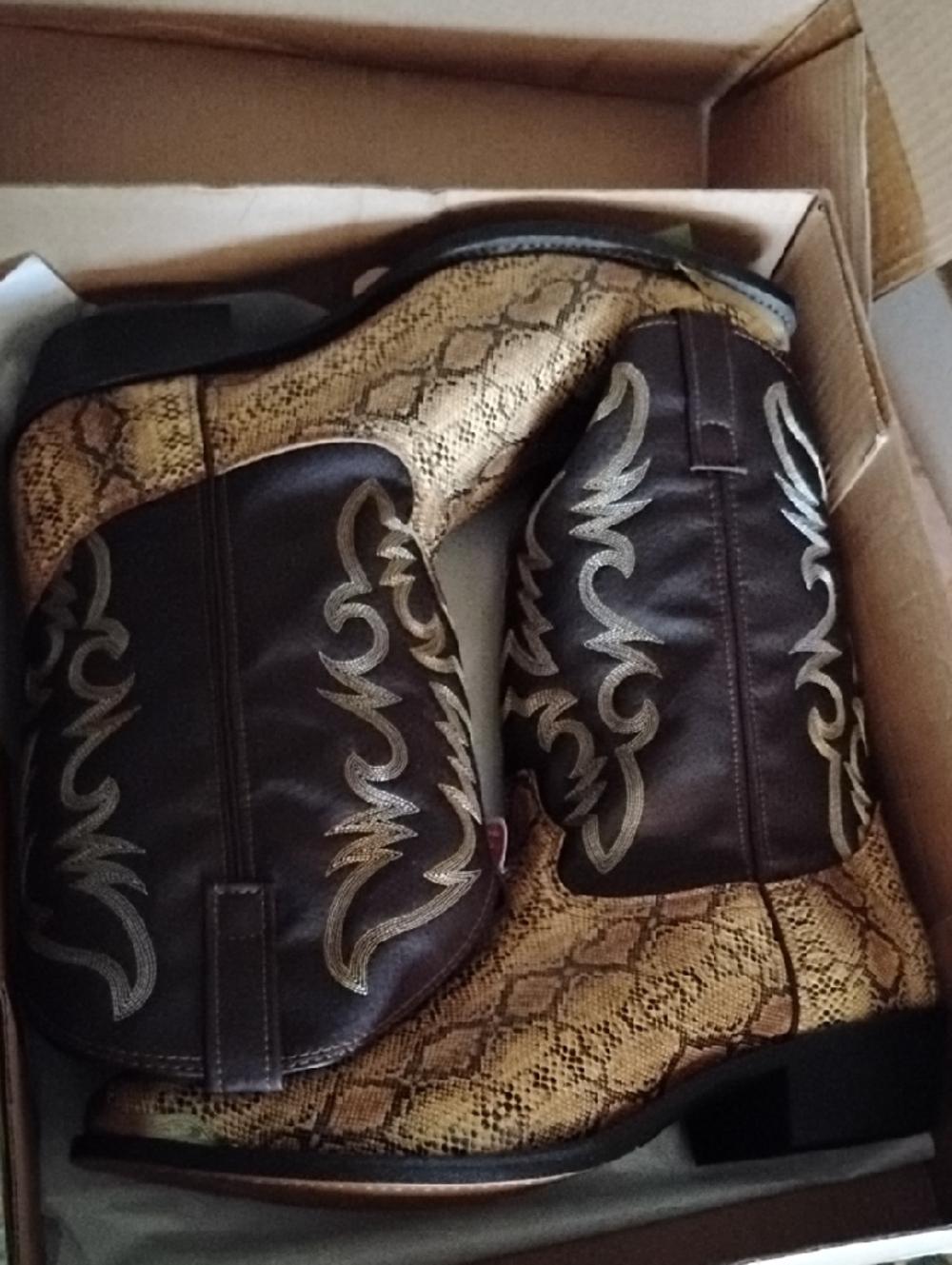 Brown & Gold Snakeskin Western Boots